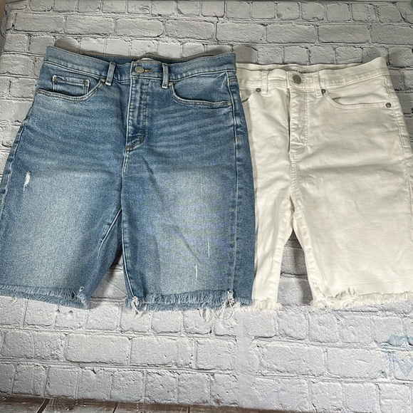 LOFT High Waist Short Bermuda Shorts Lot of 2 pairs size 8 /29 Blue White Denim - Picture 1 of 16
